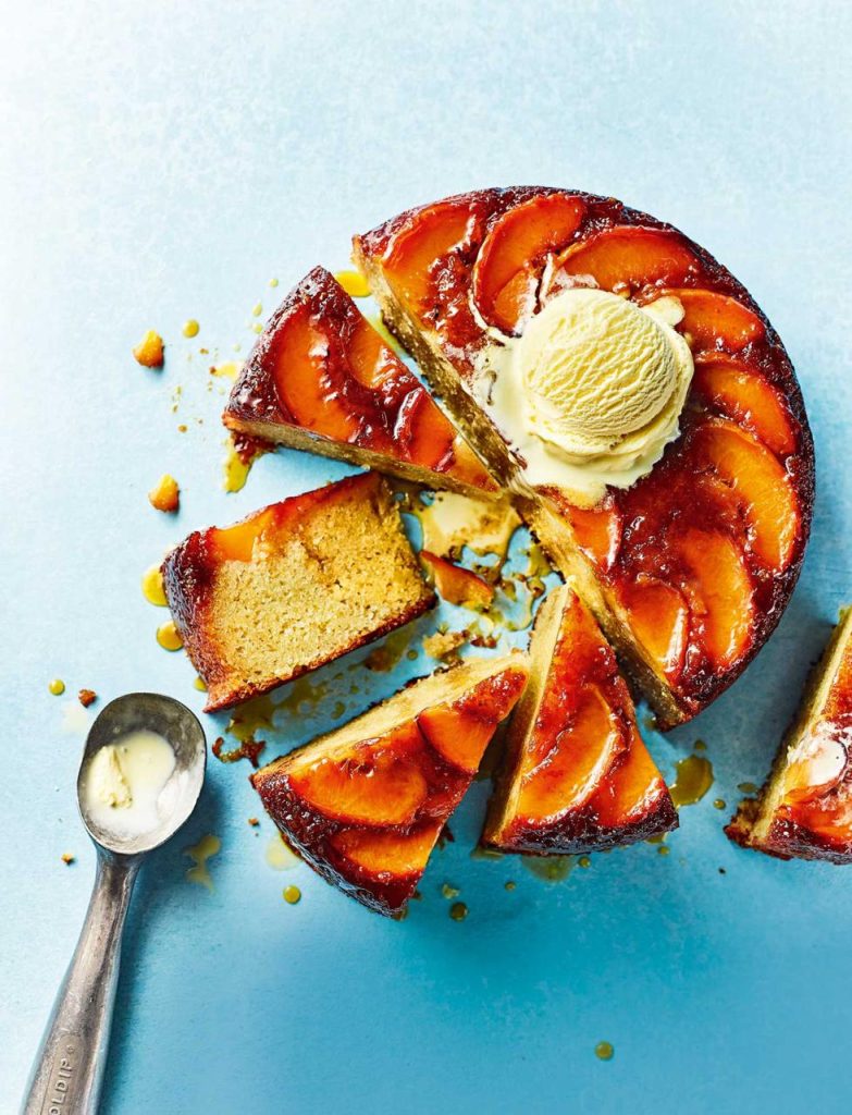 Peach upside-down cake with bourbon caramel recipe | Sainsbury`s Magazine