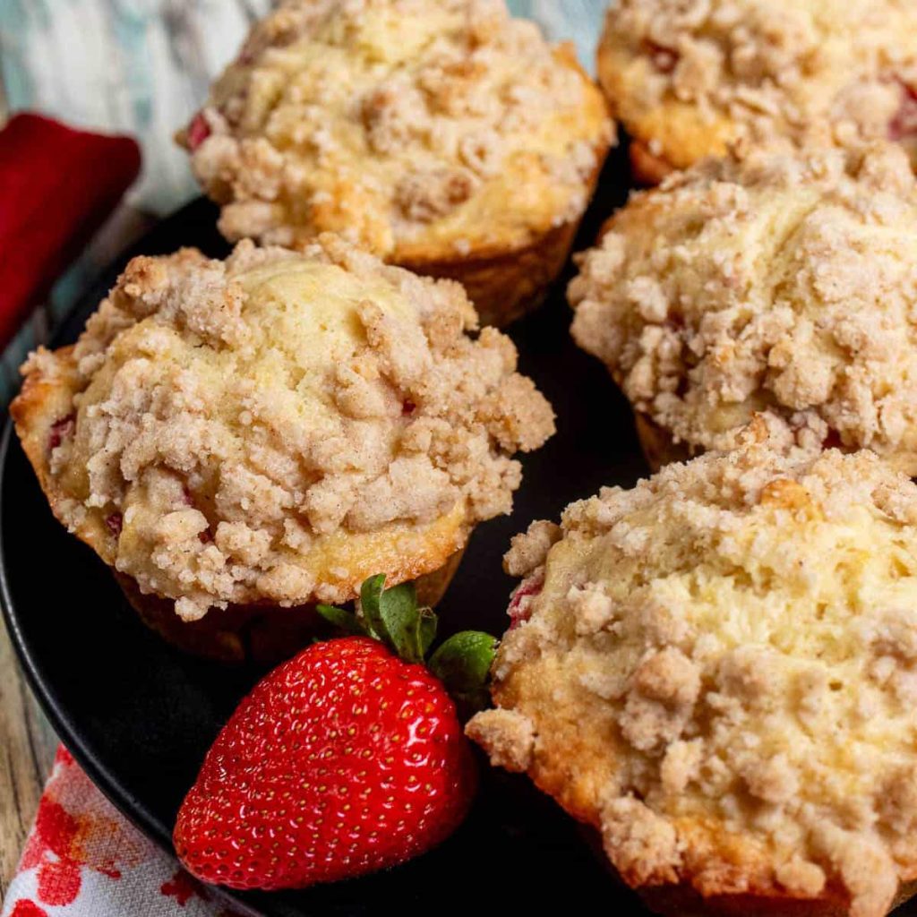 Strawberry Rhubarb Streusel Muffins - The Night Owl Chef
